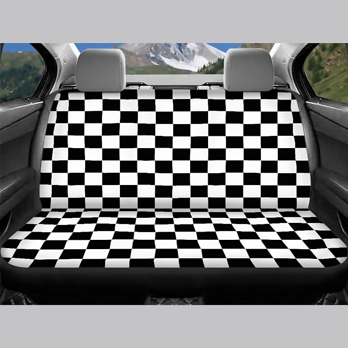 Checkered Car Seat Covers Full Set,Geometric Plaid Pattern Black White Car Racing Sports Chessboard Vehicle Front Rear Bench Cushion Protectors Auto Interior Accessories Universal for Trucks