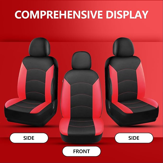 HChengkikz Car Seat Covers Front Seat, Waterproof Neoprene Seat Covers, Airbag Compatible, Universal Fit Most Sedans, SUVs, Trucks(Black + Red)