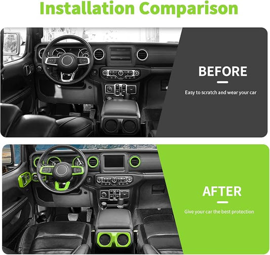 21PCS Full Set Interior Trim Kit for 2018-2023 Jeep Wrangler JL JLU,Side Outlet Door Handle Bowl Roof Reading Light Cover Trim (Green)
