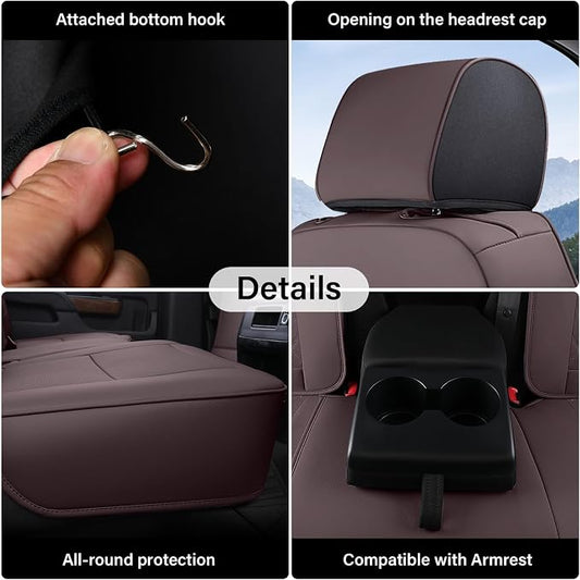 Coverado Chevy Silverado Seat Covers, Faux Leather Seat Covers Fit for Chevy Silverado GMC Sierra 2007-2026 1500, 2015-2026 2500HD 3500HD Crew Double Extended Cab (Front,Brown)