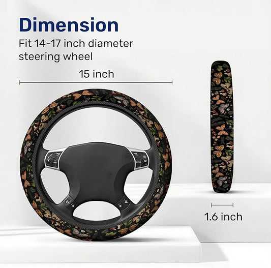 GENANY Green Moth Steering Wheel Cover, Non Slip Polyester Car Wheel Protector for Car SUV Truck, Universal 15 Inch