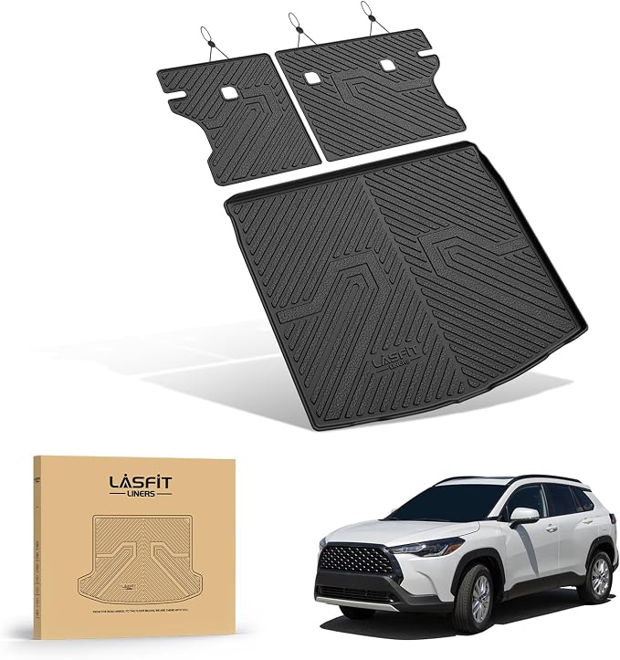 LASFIT Cargo Mat with Backrest Mat for Toyota Corolla Cross Hybrid 2026 2025 2024 2023 2022, All Weather TPE Custom Fit Trunk Mat Trunk Liner Trunk Tray Cargo Liner Cargo Tray with Seatback Cover