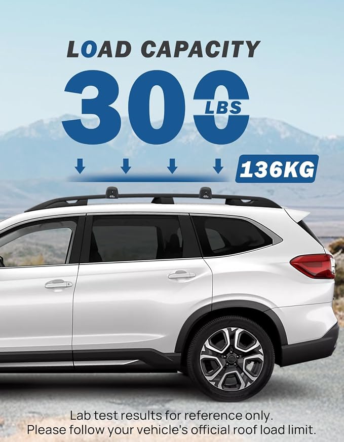 JOYTUTUS Lockable Car Roof Rack Cross Bars Compatible with Subaru Ascent 2019-2025, 300LB Aluminum Crossbars for Roof Racks Suitcases Kayaks Canoes Bikes Skis Snowboard