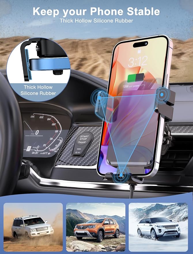 Wireless Car Charger, MOKPR Auto-Clamping Car Mount 15W/10W/7.5W Fast Charging CD Slot Air Vent Car Phone Mount Fit for iPhone 16 15/14/13/13 Pro/12 Pro Max/12 pro/12/11 Series, Samsung Galaxy Series