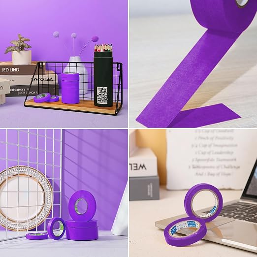 6 Rolls Fine Line Tape 1/16, 1/8, 1/5, 2/5, 1/2, 3/4 Inch x 55 Yard Fineline Masking Tape Painter Adhesive Automotive for DIY Car Auto Paint (Purple, Mixed Sizes)