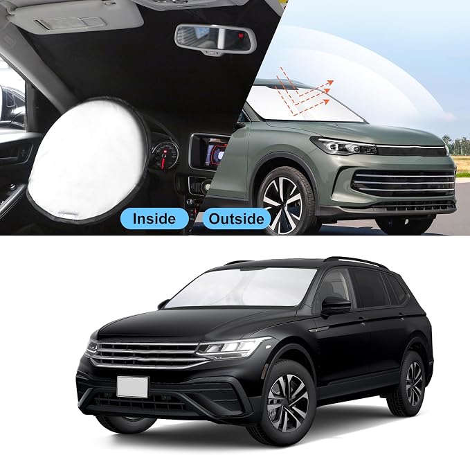 TINGLU Sun Shade for Volkswagen VW Tiguan 2018-2023 Accessories Windshield Sun Shade Window Shade UV Rays Protection Sun Visor Cover with Steering Wheel Sunshade Storage Bag