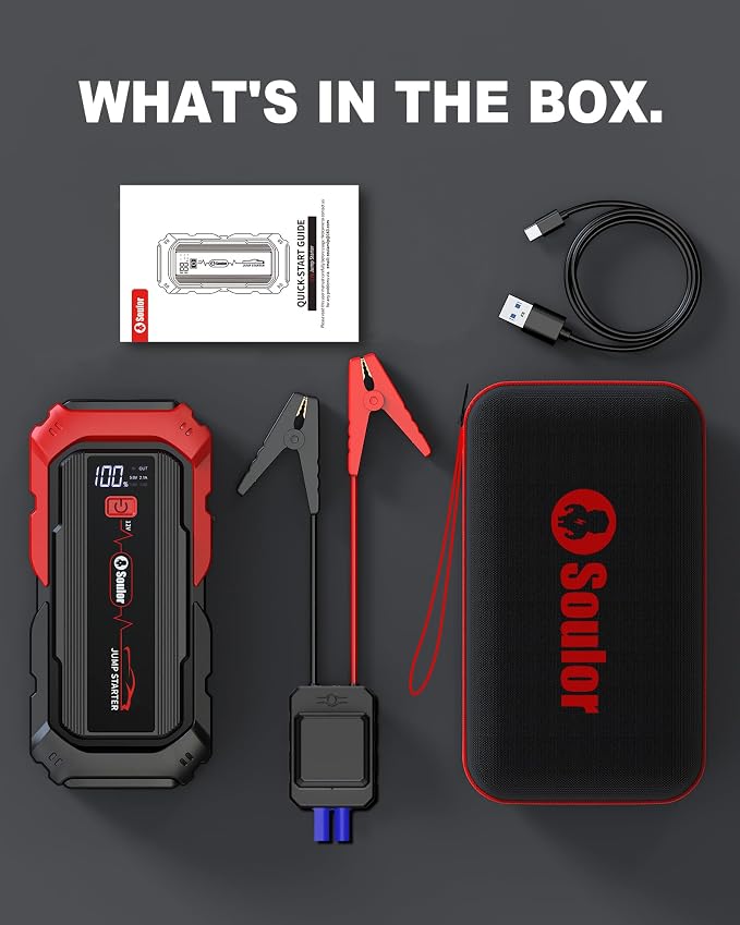 Jump Starter Battery Jumper Starter Portable Car Battery Jump Starter for Up tp All Gas & 12L Diesel, 12V 6000A Portable Jump Box with 3 Modes Flashlight and Jumper Cable