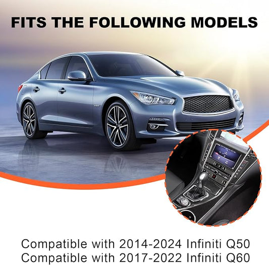 11PCS Real Carbon Fiber Interior Trim Kit Compatible with Infiniti Q50 2014-2024 & Q60 2017–2022, Interior Decor Sticker Accessories