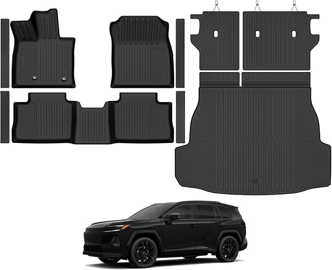 Custom Fit Floor Mats for 2026 Toyota RAV4 PHEV (Plug-in Hybrid), All Weather TPE Floor Liners & Trunk Mat & Backrest Mats & Door Sill Guard, Odorless Full Set Interior Accessories