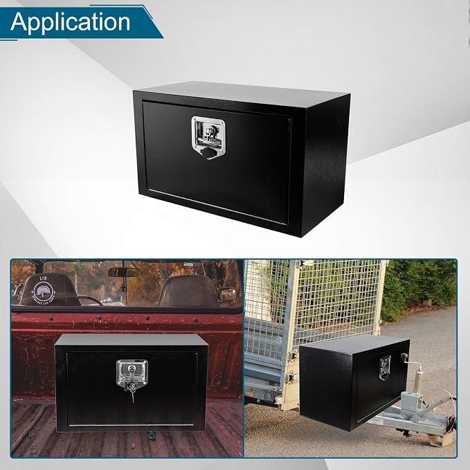 24"X12"X14" Underbody Steel Utility Truck Tool Box Chest With Lock and Keys,Heavy Duty Trailer Toolbox for Pick Up Truck RV Trailer, Black Storage Organizer Box