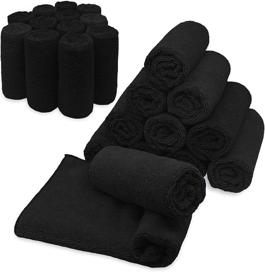 Blue Horizon Black Microfiber Cleaning Towels, 24-Pack Dual-Sided Ultra Soft Plush Washcloth, All Purpose Premium Microfiber Detailing Cleaning Cloths Shop Towels (16" x 16", Black)