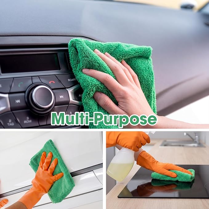 Shimeyao 30 Pcs 16 x 16 Inch Edgeless Microfiber Plush Towels for Cars Detailing Drying Wash Polishing Absorbent Cleaning Cloths, 500 GSM (Grass Green)