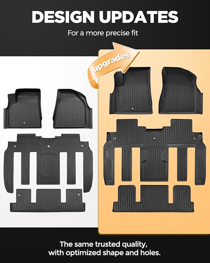All Weather Floor Mats Custom Fit for Chevy Traverse 2009-2017 (Only Fits Captain's Chairs), Front Backseat Row Liners for GMC Acadia 2007-2017, Full Interior Protection TPE Rubber Car Accessories
