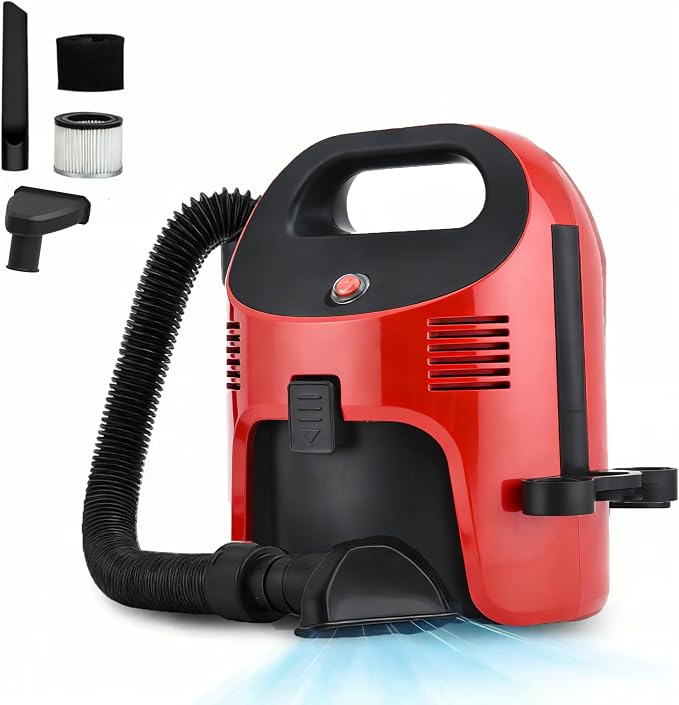 Portable Wet/Dry Vacuum, 2-Gallon, Small Shop Vacuum,Corded, Compact Wet/Dry Vacuum for Pets & Cars,Red Elf Plus