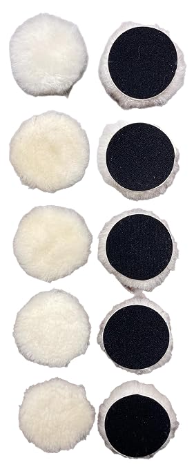 Lambswool Polishing Pads Sheepskin Buffing Pads, Lambs Wool Cutting Pads with Hook and Loop Backing - Wool Buffs (10 Pack, 4 Inch)
