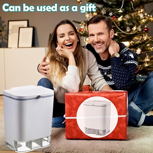 2.4 Gallon Compost Bin Hanging Trash Can with Lid Garbage Can Wall Mounted Trash Can with 3 Pack Disposable Bag for Kitchen,Cupboard, Bathroom, Under Sink,Counter Top (White)