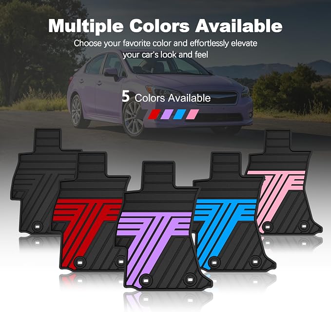 TTX LIGHTING Floor Mats Compatible with Subaru Crosstrek 2016-2017/Impreza 2012-2016/WRX 2015-2021, Custom Fit All Weather 1st & 2nd Row Floor Liners, Black & Purple