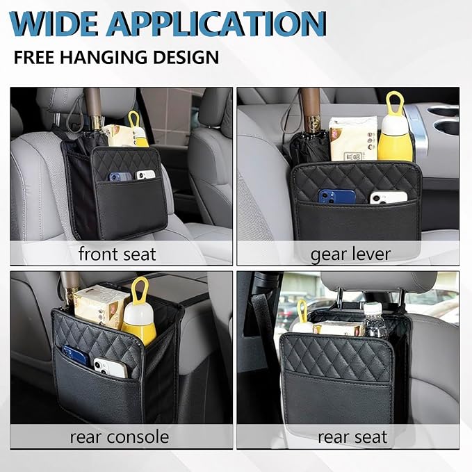 vvag Car Seat Back Organizer, PU Leather Hanging Storage Pocket with Large Capacity, Multipurpose Auto Travel Essentials Organizer for Backseat, Universal Fit for Most Cars SUVs Trucks