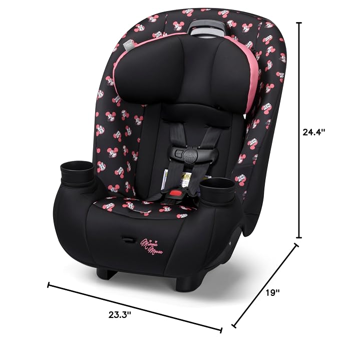 Disney Baby Ellaris 3-in-1 Convertible Car Seat, Slim Fit Design, Rear & Forward-Facing, 5-Position Headrest, 3-Across Fit, Travel-Friendly with Machine-Washable Seat Pad, Minnie Charm