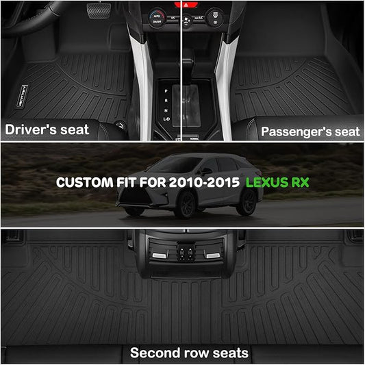 Floor Mats for Lexus RX 2010-2015 Upgrade Trunk Mat All Weather TPE Floor Liners Fit for Lexus RX350/RX450h 1st & 2nd Row and Cargo Liner Anti-Slip Full Set Car Mats
