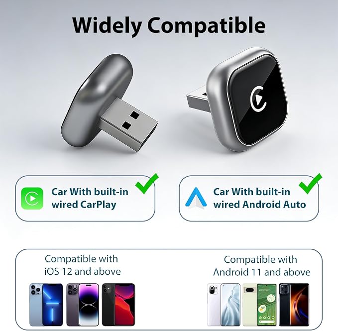 Sunweyer 2026 Latest Wireless CarPlay & Android Auto Dongle 2 in 1 Auto Connect Box,USB Type-C Port,Supports Online Updates Wired to Wireless Adapter (S42)