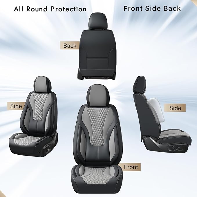 Coverado Waterproof Nappa Leather Car Seat Covers, Automotive Seat Covers,Front Car Seat Cushion & Car Seat Protector, Black&Gray Seat Covers Universal Fit for Most Cars, SUVs, Trucks