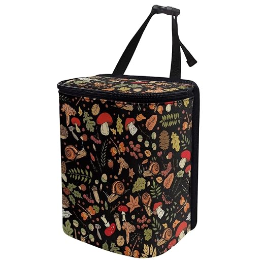 Trash Can for Car Leakproof Garbage with Lid and Zipper Boho Cottagecore Mushroom Snail Ferns Trash Bin Hanging Back of Seat Auto Interior Accessories Universal Fit Most Truck SUV Van