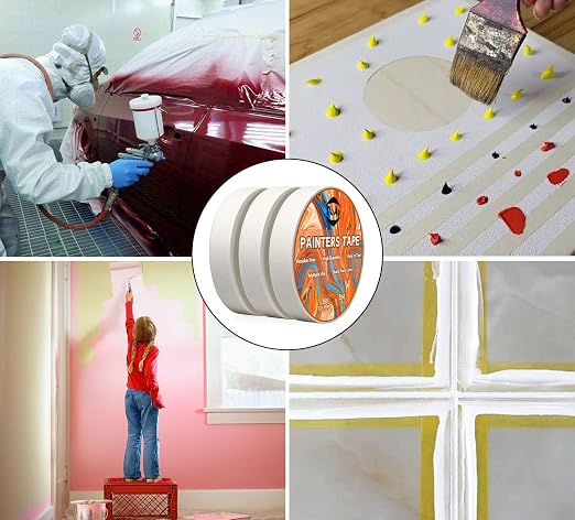 3 Pack White Painters Tape - Masking Tape 1 Inch Wide - Multi-Surface, Smart Adhesion, Indoor & Outdoor - 270FT Total - Paint Tape for Artist, DIY, Labeling, Art, Car, General Purpose (#3910)