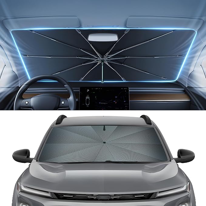 Autorder Windshield Sun Shade Umbrella for 2019-2024 Kia Forte Accessories,Upgraded Ice Crystal Material,Easy Setup Umbrella Sunshade for Car Windshield,100% Sun Blocking