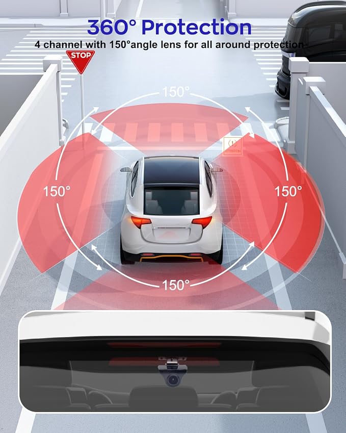 4K Dash Cam 360° View,4 Channel Front and Rear Dash Camera for Cars,Built-in 5GHz Wi-Fi GPS, Voice Control, Free 128G Card,Night Vision,24H Parking Mode,G-Sensor