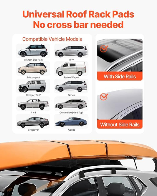 VEVOR Soft Roof Rack Pads, 15.5-Inch Universal Car Roof Rack Pads, 176LBS Loading Capacity Luggage Kayak Carrier with Portable Storage Bag for SUP Canoe Snowboard Paddle Board Surfboard