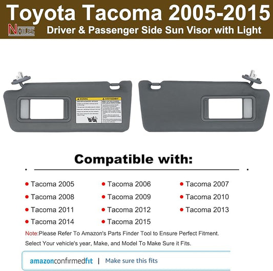 NHILES Driver & Passenger Side Sun Visor Replacement Fits for Toyota Tacoma 2005-2015 Sunshade with Light 7432004210B0 7431004120B0 Color Dark Gray