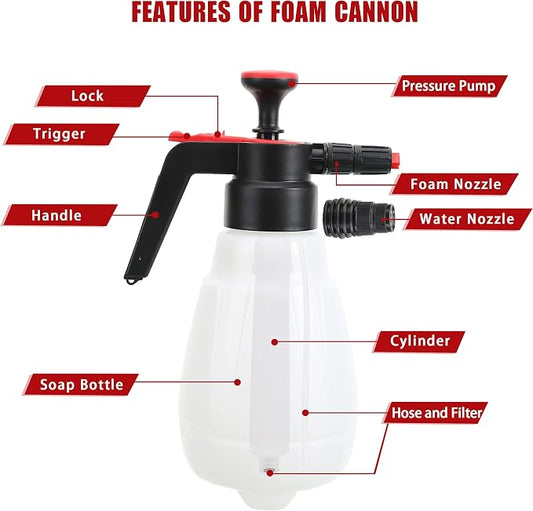 Foam Sprayer, Foaming Pump Blaster Hand Pressure Snow Foaming Cannon Water Blaster, Hand Pressurized Soap Sprayer Manual Foam Cannon Car Wash