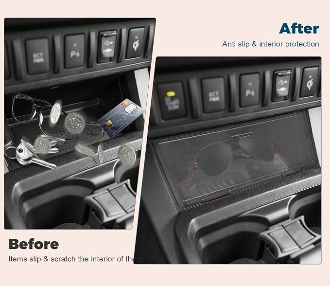 GZSH Hidden Front Center Console Cover fit for Toyota Tacoma 2016-2023 (3RD GEN Tacoma) Anti-Drop Privacy ABS Plastic Center Console Cover with Isolation Charging pad (Only fit for Wireless Charging)