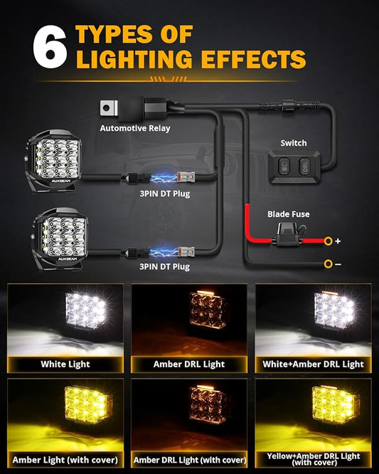 Auxbeam 7 Inch LED Pod Light, V-MAX Series 228W Off-Road Driving Side Shooter Cube Lights with Amber DRL & Backlight, 270° Super Bright Spot Flood Combo Pod with Cover for Trucks SUV UTV ATV