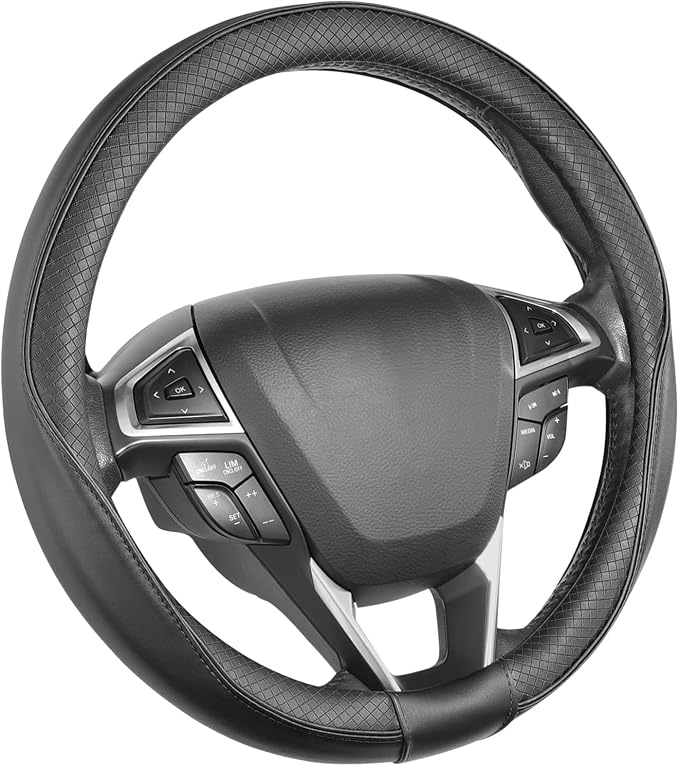 SEG Direct Steering Wheel Cover 14.5-15 inch (37-39 cm) Medium Size, Microfiber Leather, Non-Slip Comfortable Grip, Fits Cars Trucks SUVs, Black