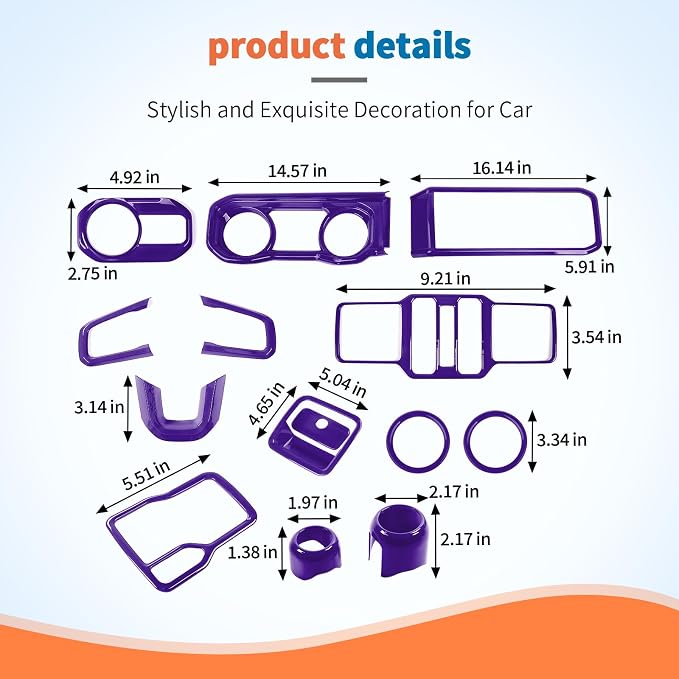 JeCar 14-Piece Purple Interior Accessories Trim Kit for 2024-2025+ Jeep Wrangler JL 4XE Gladiator JT- Center Console Dash Panel Interior Upgrade