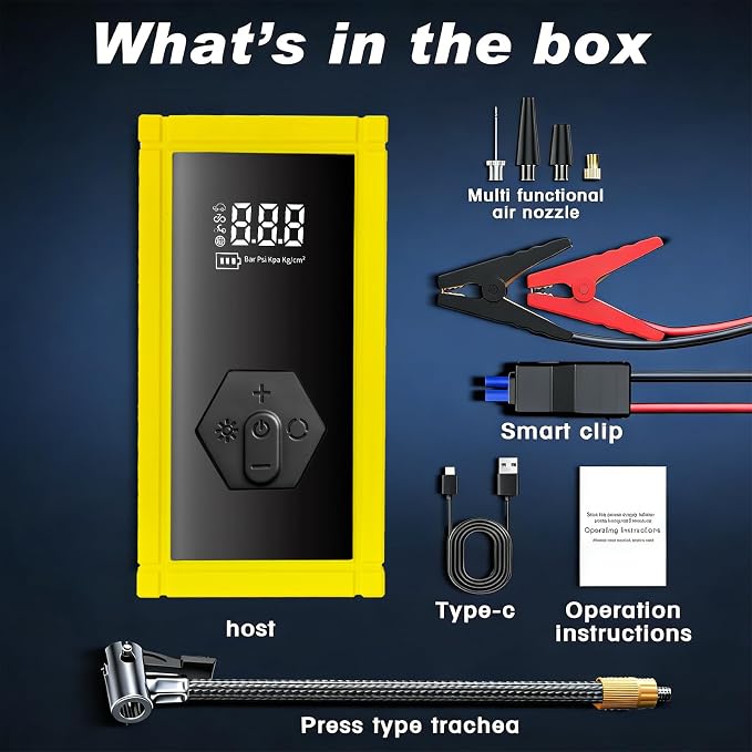Portable Car Battery Jump Starter with Air Compressor, 8000A Jump Pack for 9.0L Gas/8.0L Diesel, 150PSI Tire Inflator Air Pump, 12V Jump Box Power Pack Booster with LED Light for Emergency