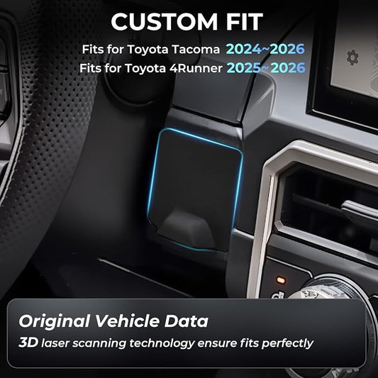 Center Console Organizer Drawer Storage Tray for Toyota Tacoma 2026 2025 2024 4th Gen & Toyota 4Runner 2026 2025 6th Gen, Interior Accessories Wheel Cubicle Hidden Cubby Insert Tray, Black