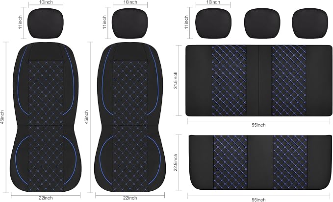 YGL Breathble Car Seat Covers Front Set, Washable Seat Covers for Cars, Premium Cloth Car Seat Protectors, Interior Covers for Cars,Sedan Van Truck SUV(Black/Blue)