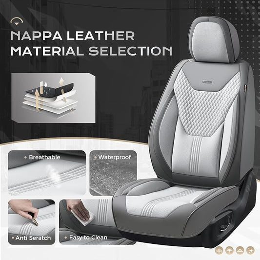 Coverado Car Seat Covers with Lumbar Support, Front Covers for Cars, Universal Automotive Seat Cover, Waterproof, Leather Car Seat Cushion, Interior Seat Protectors for Most Cars