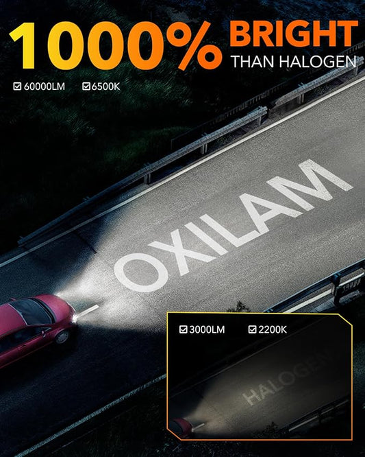 OXILAM 9007/HB5 LED Bulbs, 1000% Ultra-Bright, 1:1 Halogen Size 9007 Fog Lights, 3 Min Quick Install, 20 Years Lifespan, No Flicker, 99% Compatibility, Pack of 2