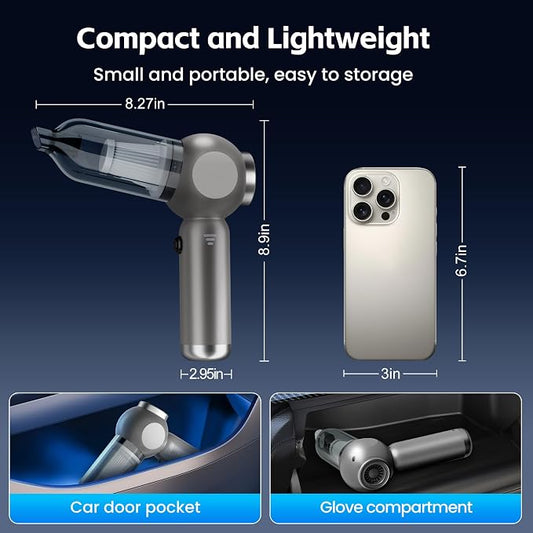 Portable Car Vacuum Cleaner High Power 17500Pa, Lightweight Mini Vacuum Cleaner, Hand Held Vacuum with LED 3-Speed Display, Multiple Attachments, Car Cleaning Kit Interior, Ideal Gift for Cars Owners