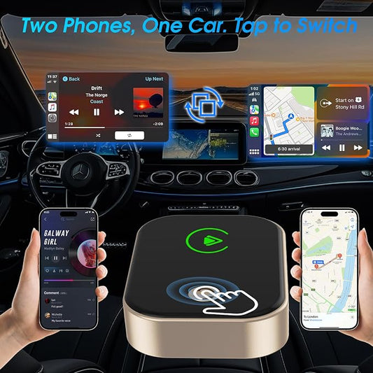 2026 Wireless Carplay Adapter for iPhone,Convert Wired to Wireless with One Click Multi Device Switch,Auto-Connect,No Delay for Cars 2018+ with Built-in Carplay