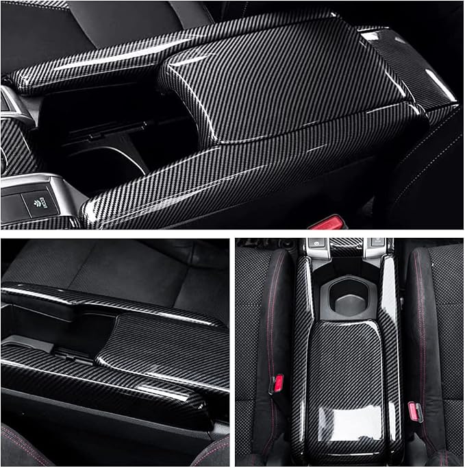 Center Console Armrest Box Panel Protect Decorate Covers Compatible with Honda Civic 10th Generation 2016-2021 Center Console Armrest Box Protective Cover Carbon Fiber Style (3PCS)