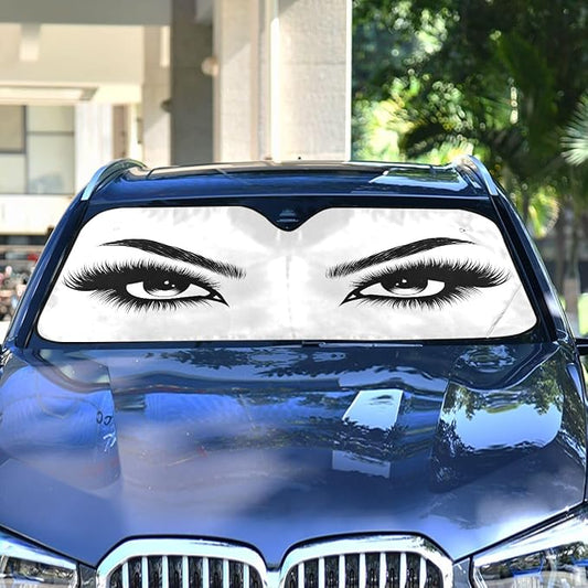 Woman Eyes Eyelash Car Windshield Sun Shade Foldable UV Ray Sun Visor Protector Sunshade to Keep Your Vehicle Cool (55" x 27.6")