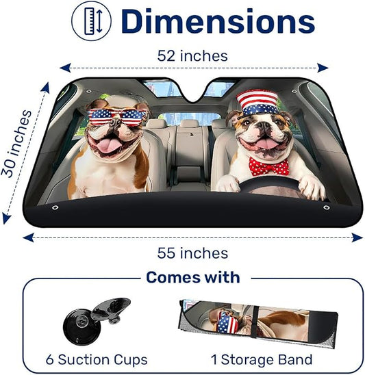 GENANY American Bulldog Windshield Sun Shade for Car SUV Truck (55x30 Inches), Sun Shade Windshield, Shades for Front Windows, Protector Blocks UV, Car Decor