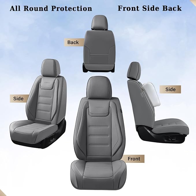 Coverado Car Seat Covers, Front Covers for Cars, Car Seat Cover Front Seats, Car Seat Protector Waterproof, Leather Car Seat Cushion, Universal Interior Covers Seat Protectors for Most Cars Gray
