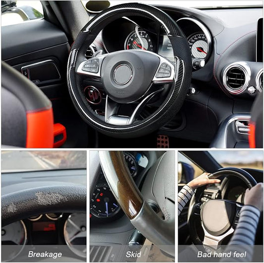 Universal Steering Wheel Cover - Microfiber Leather, 15 Inch, Anti-Slip, Breathable, Odorless Car Steering Wheel Protector, SUV Accessory (Bright Black)