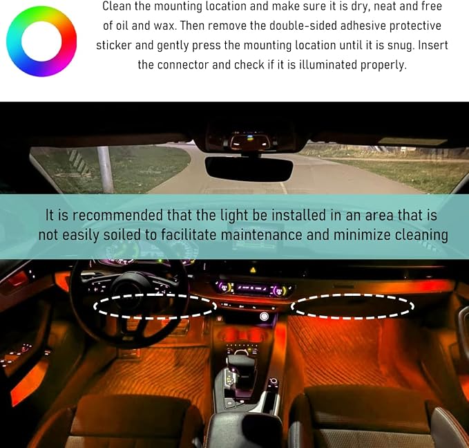 Yourkar Car LED Strip Light, 24 LED Auto Interior Under Dash Atmosphere Lights with USB Port, Vehicle Decor Lamp Ambient Night Light Strip Lighting Kit, Universal Car Accessories (Orange)